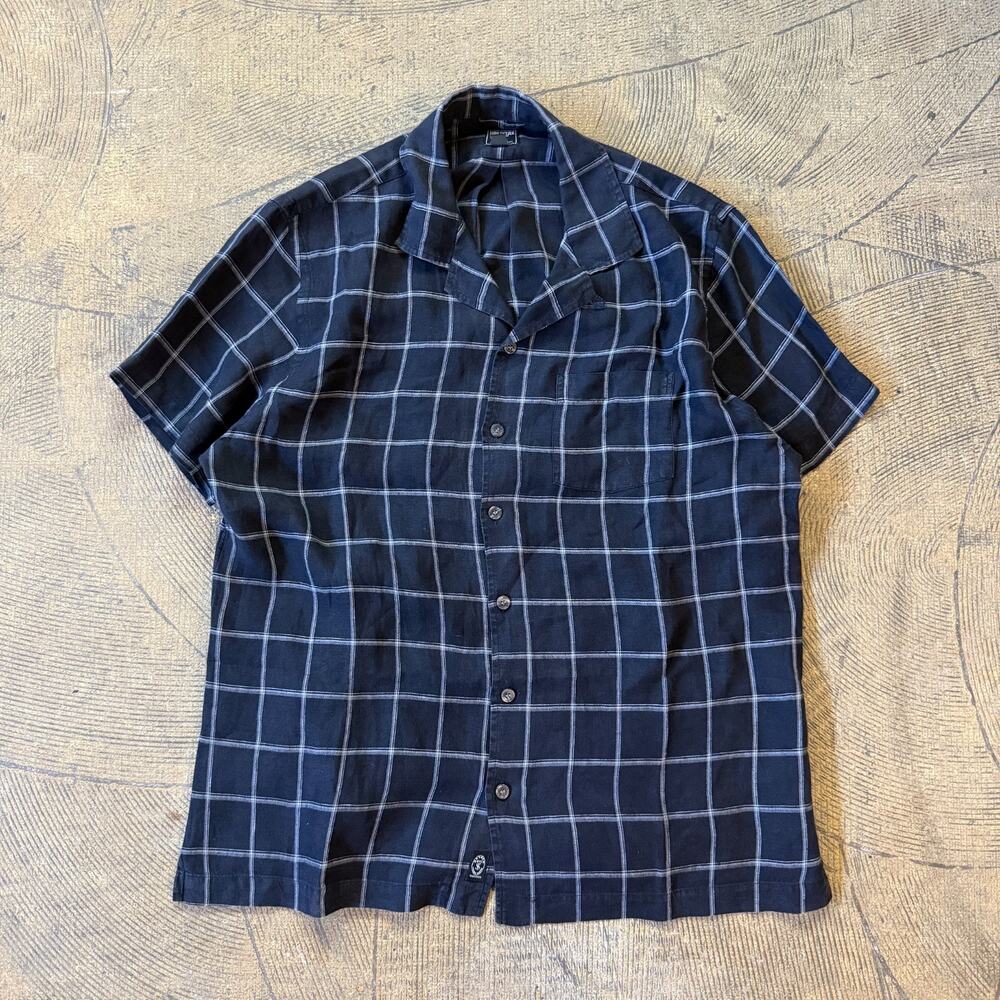 Todd Snyder Black Check Linen Short Sleeve Button Down Shirt Large
